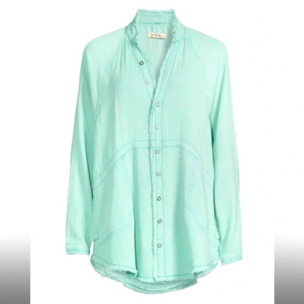 Free People! Summer Daydream Buttondown Top In Clear Skies NWT! - Picture 4 of 12
